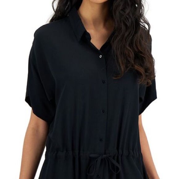 Eileen Fisher | Organic Cotton Black Short Sleeve Jumpsuit - Picture 3 of 8